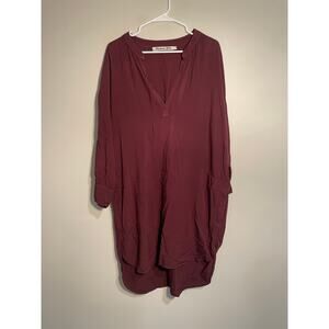Michael Stars Rust Brown Split Neck Tunic Dress Size Large